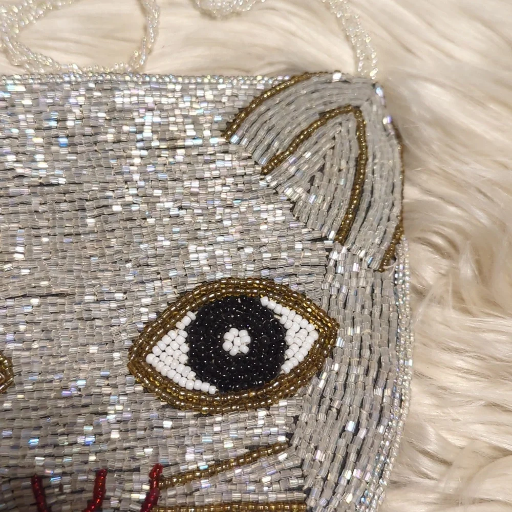 Beaded cat face small crossbody purse bag - Picture 2 of 7